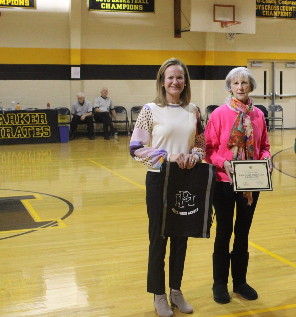 Advisory board president Joy Chafin and grants chair Mary Jane Jenkins at Parker Middle School Awards Night.