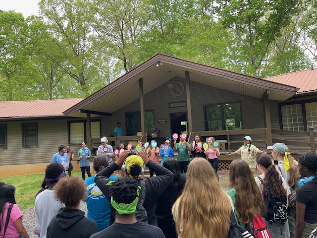 Students and leaders participate in leadership retreat activities at an Asheboro, NC, camp