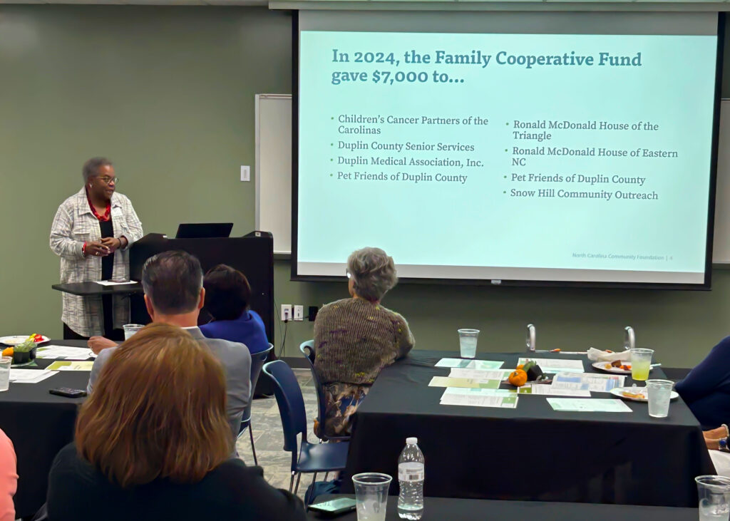 Debra Morrisey addressing the Duplin County Community Foundation about the Family Cooperative fund.