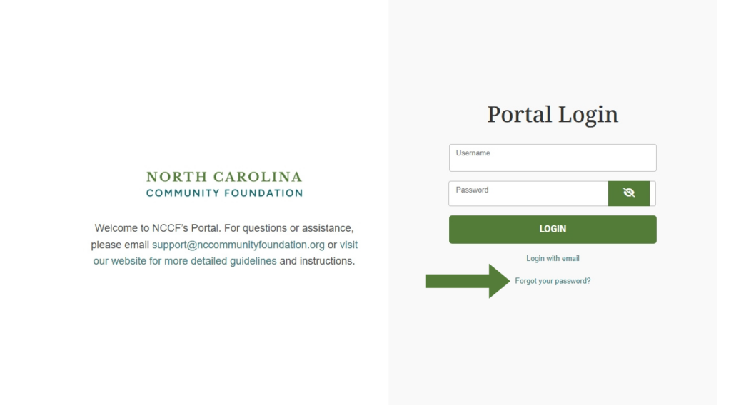 Screenshot of the Portal login page showing where to go if you forget your password