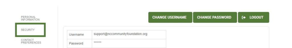 screenshot showing were to change username and password in the portal