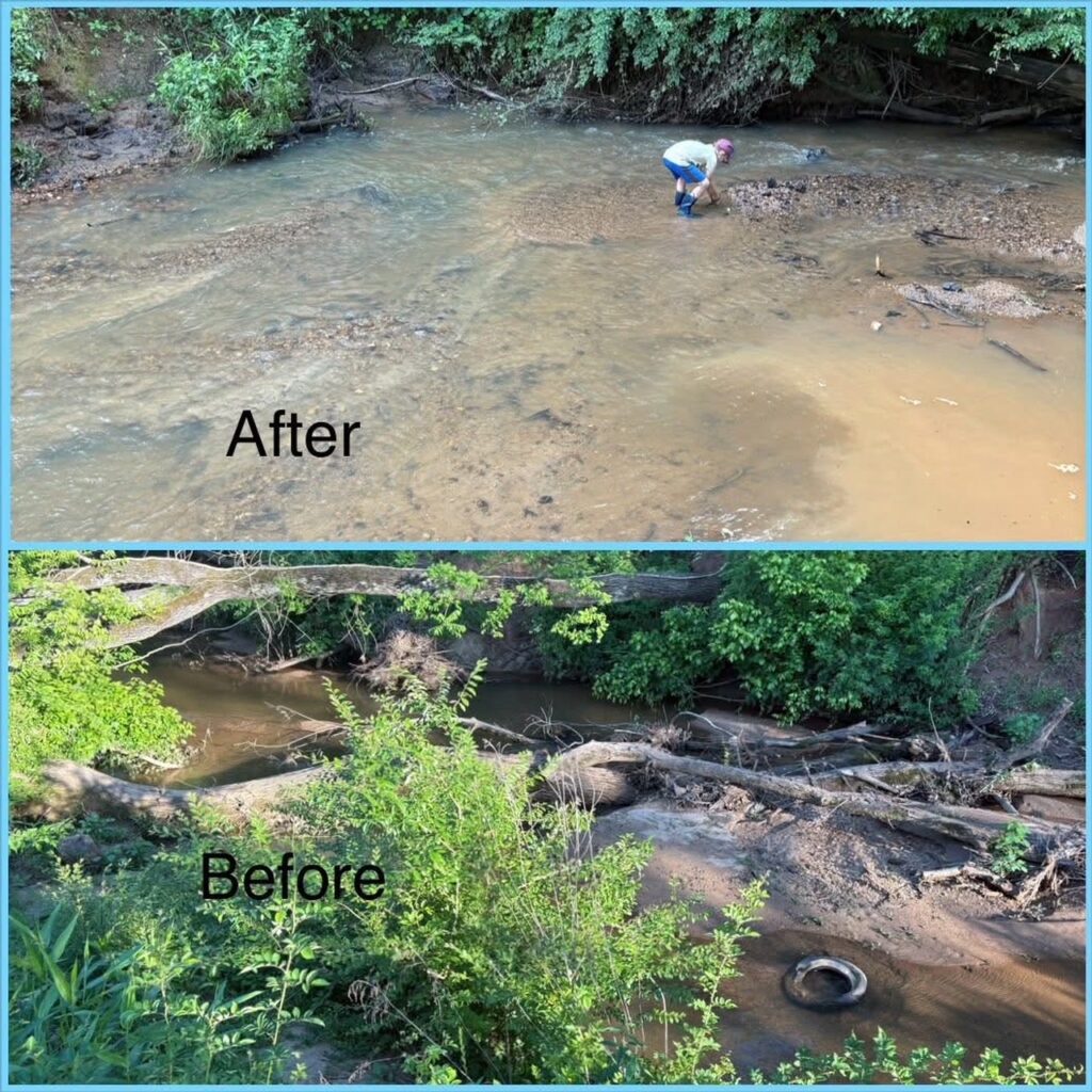 Lyle Creek before and after cleanup.