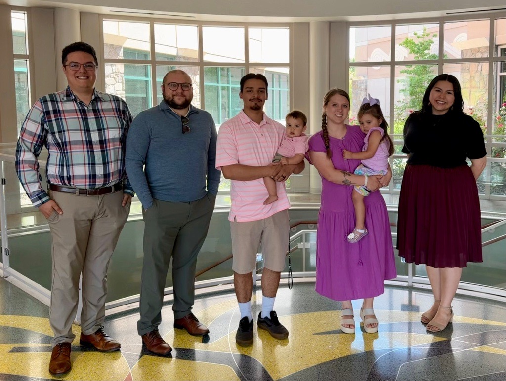 Shown from left to right are scholarship committee members Zane Huskey and Garrett Lane; family members Jonas Trejo and Titus Trejo; scholarship recipient Kensley Chambers; family member Oaklynn Trejo; and scholarship committee member Lilyan Huskey. Not pictured are committee members Maggie Jackson, Carmen Nations and Kaylan Cochran.